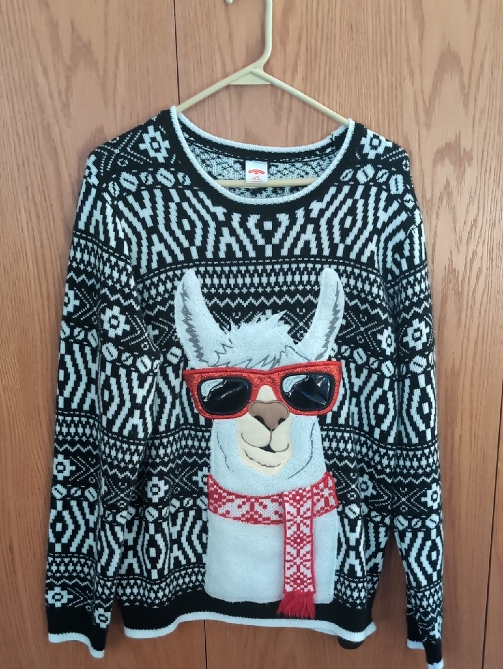 Holiday Time Black and White Llama Ugly Christmas Sweater